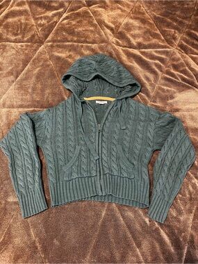 American Eagle Outfitters Cable-Knit Zip Hoodie in Dark Green